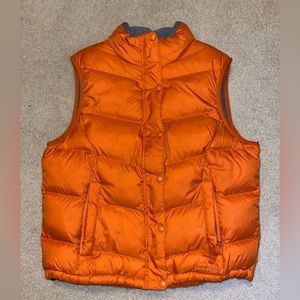 LL Bean Womens Goose Down Quilted Orange Full Zip Puffer Vest Jacket